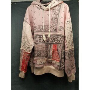 Amiri Paisley Print Mock Neck Hoodie Pink Size Large PROWNED GREAT CONDITION !!